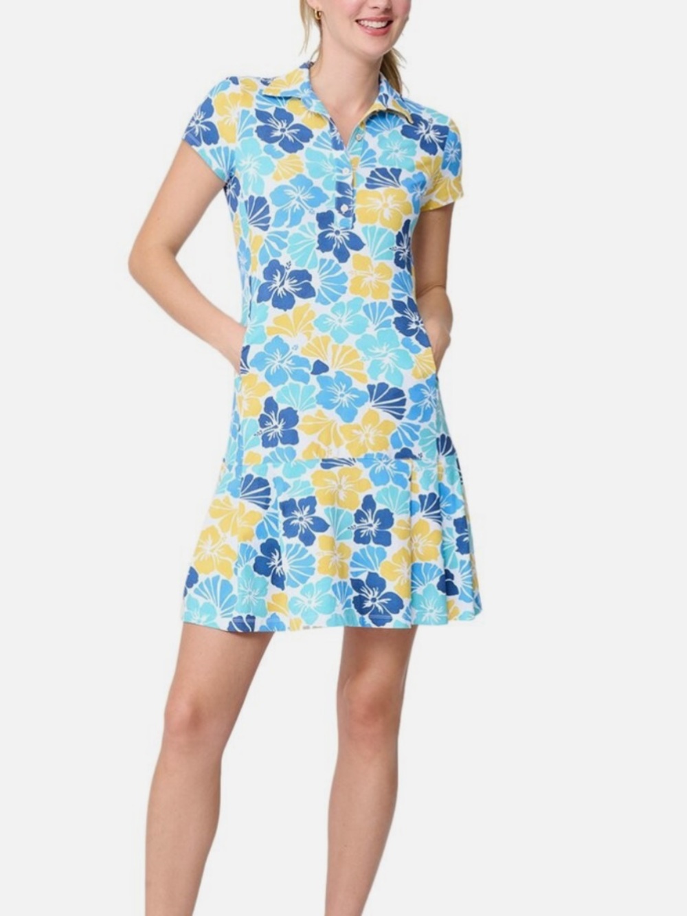 J.McLaughlin Tropical Hibiscus Polo Ruffle Dress M